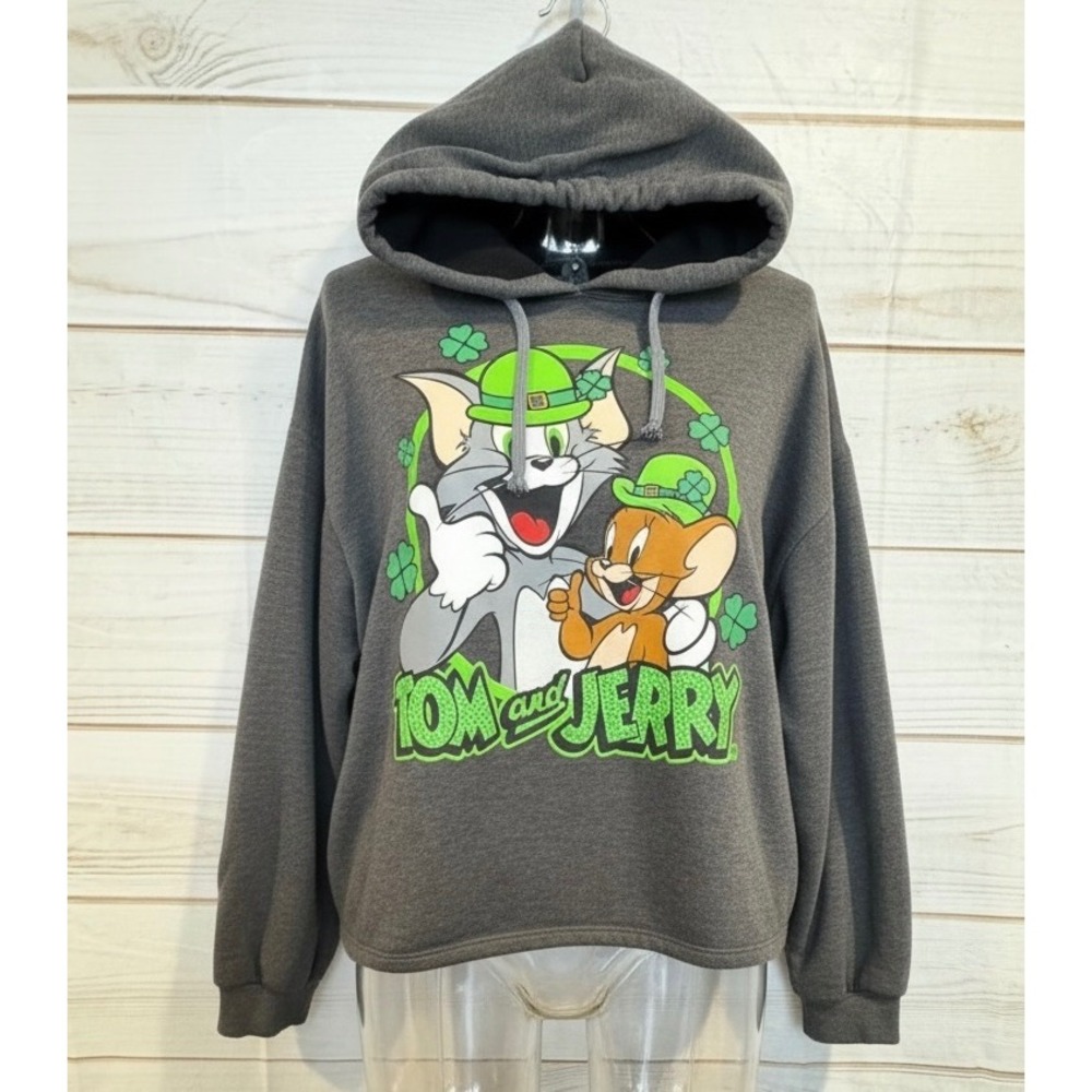 Tom and Jerry St Patricks Day Hoodie Womens XL Green Shamrock Graphic Sweatshirt
